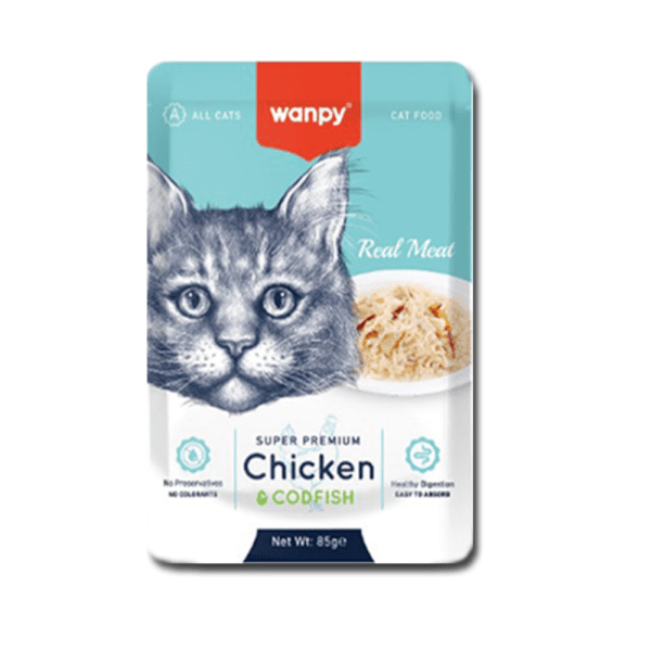 Wanpy Cat Pouch Super Premium Chicken & Cod Fish 85g - Petco BD