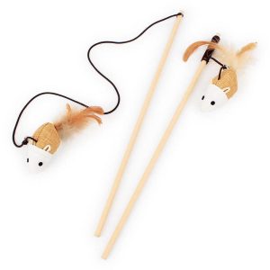 Teaser Toy Bell Mouse with Feather Wand Stick foe Kitten and Cat - Petco BD
